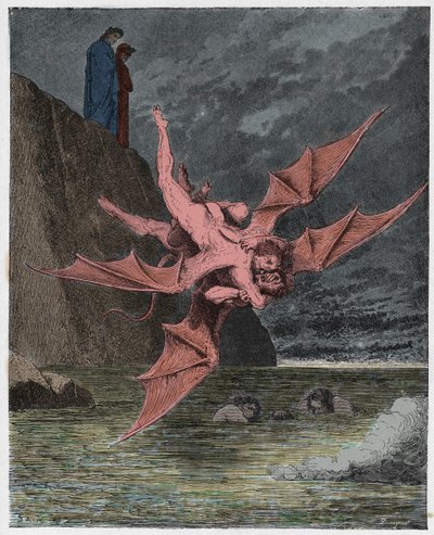 Inferno, Gesang 22: Alichino und Calcabrina ringen über dem Pech (Illustration aus Die Göttliche Komödie von Dante Alighieri, 1885) von Gustave after Dore